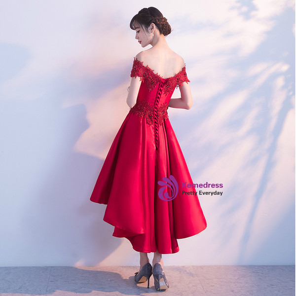 In Stock:Ship in 48 hours Burgundy Hi Lo Off The Shoulder Homecoming Dress