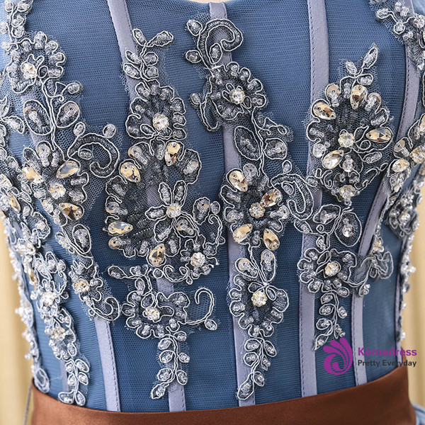 Blue Ball Gown Tulle Sweetheart Appliques Wedding Dress