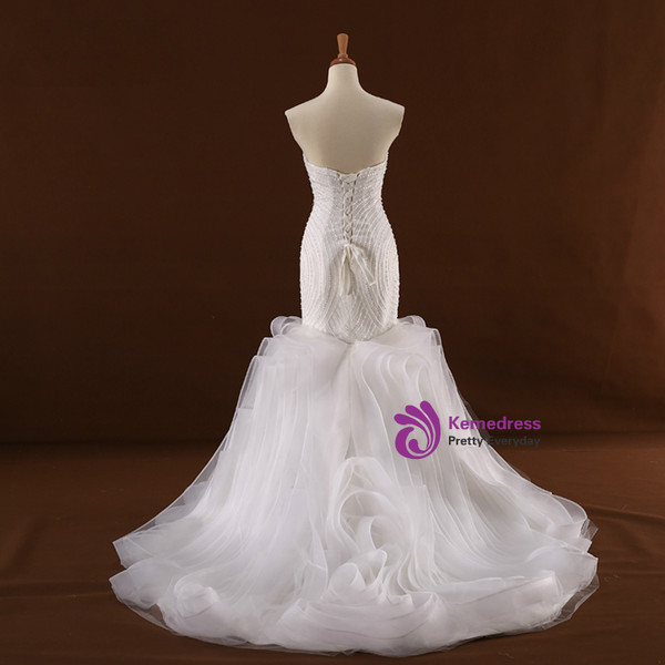 Mermaid White Tulle Sweetheart Beading Wedding Dress