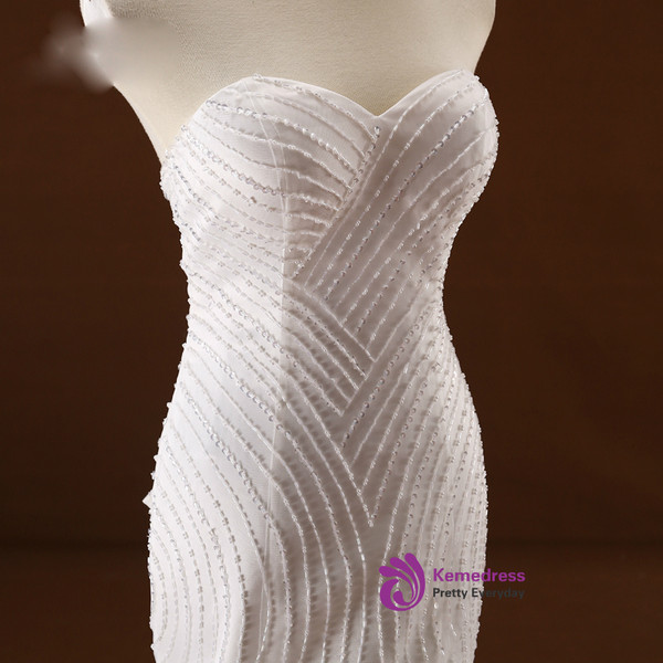 Mermaid White Tulle Sweetheart Beading Wedding Dress