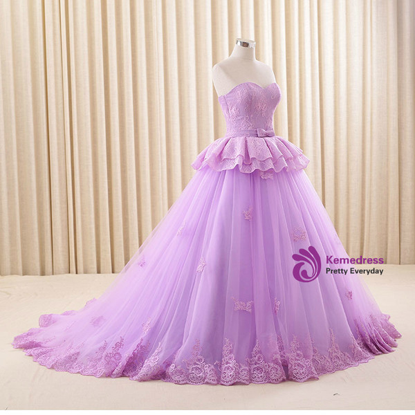 Ball Gown Purple Tulle Lace Sweetheart Wedding Dress