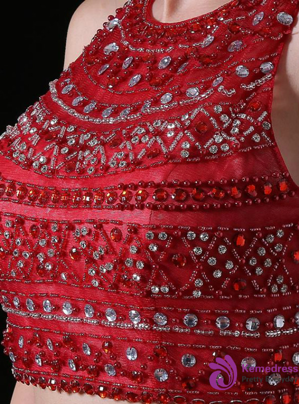 Red Mermaid Chiffon Halter Backless With Beading Prom Dress