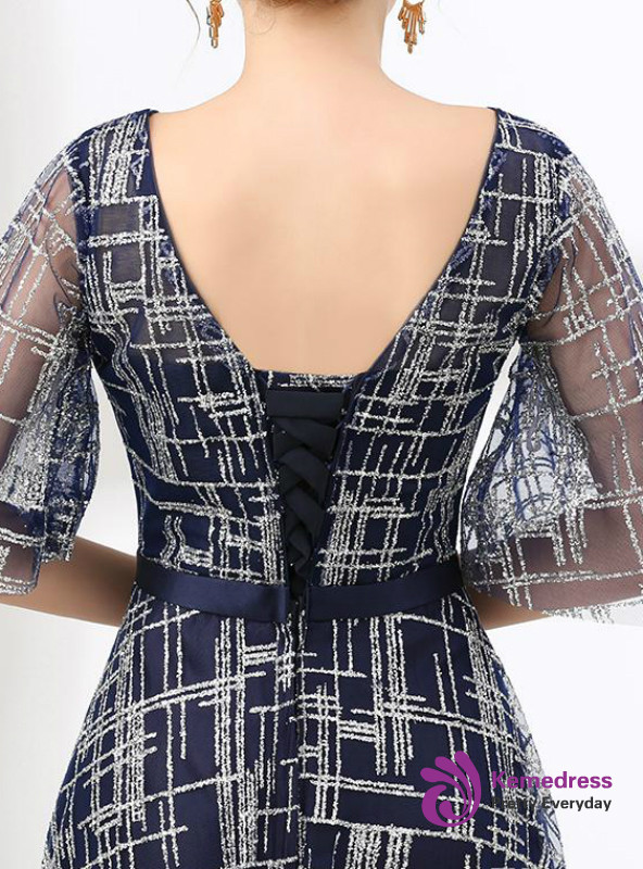 Blue Bling Bling Sequins Backless Floor Length Prom Dress