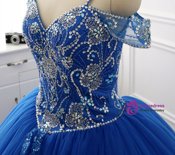 Off The Shoulder Crystal Beads Sequins Tiered Skirt For 16 Years Old Girls Quinceanera Dresses