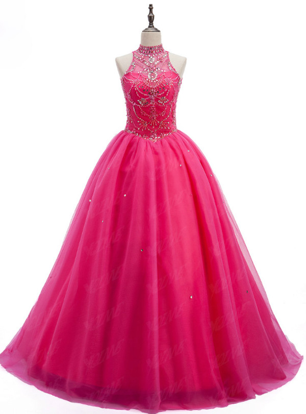 Crystals Sweet 16 Dress Ball Gowns Halter Tulle Quinceanera Gown Dresses