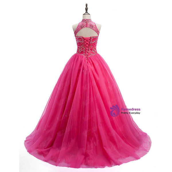 Crystals Sweet 16 Dress Ball Gowns Halter Tulle Quinceanera Gown Dresses