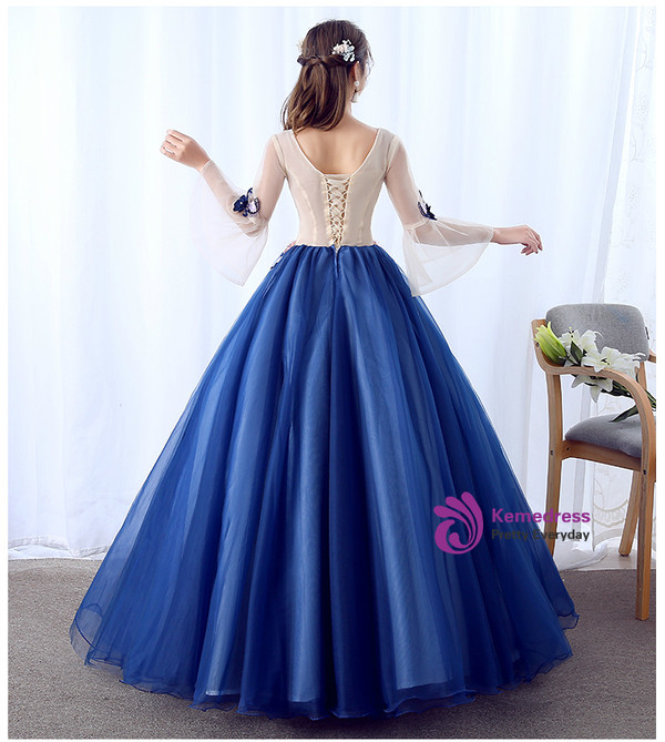 In Stock:Ship in 48 hours Ready To Ship Blue Tulle Short Sleeve Quinceanera Dresses