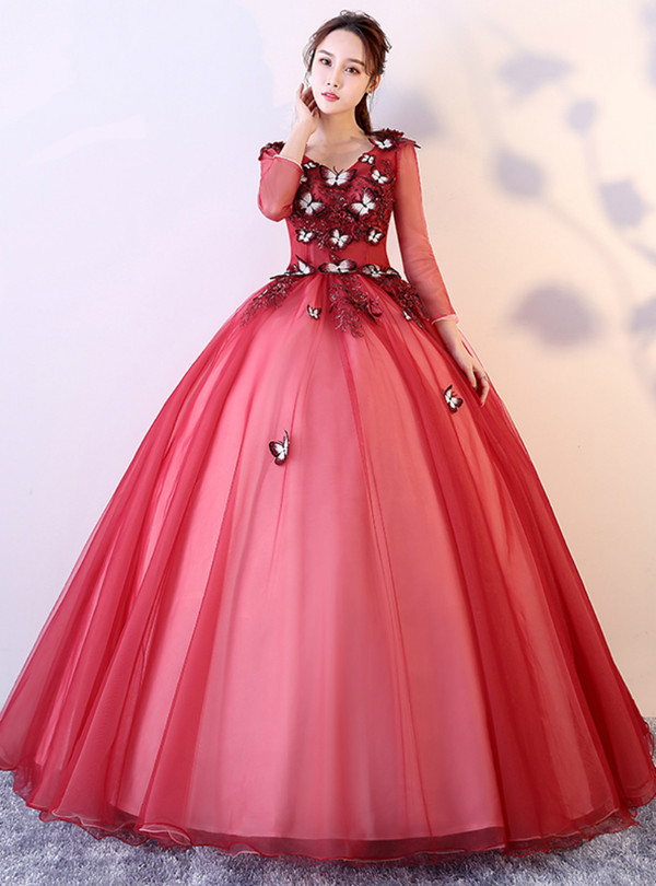 In Stock:Ship in 48 hours Ready To Ship Long Sleeve Red Tulle Dress