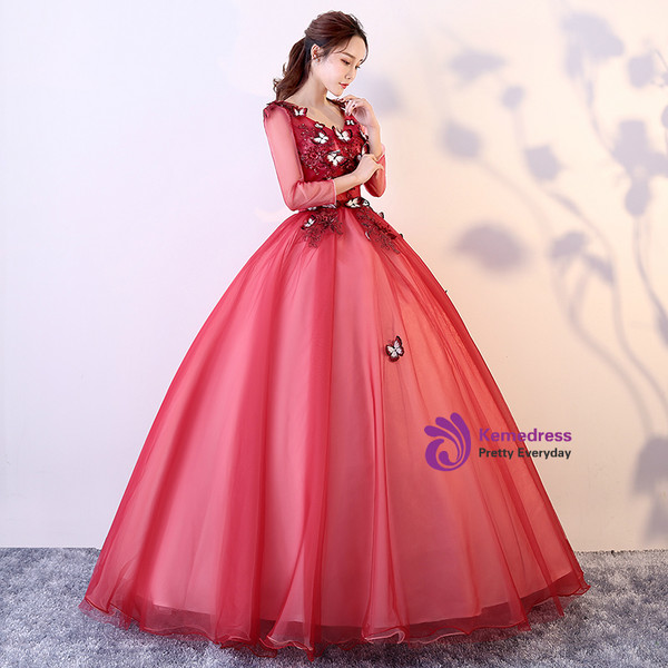 In Stock:Ship in 48 hours Ready To Ship Long Sleeve Red Tulle Dress
