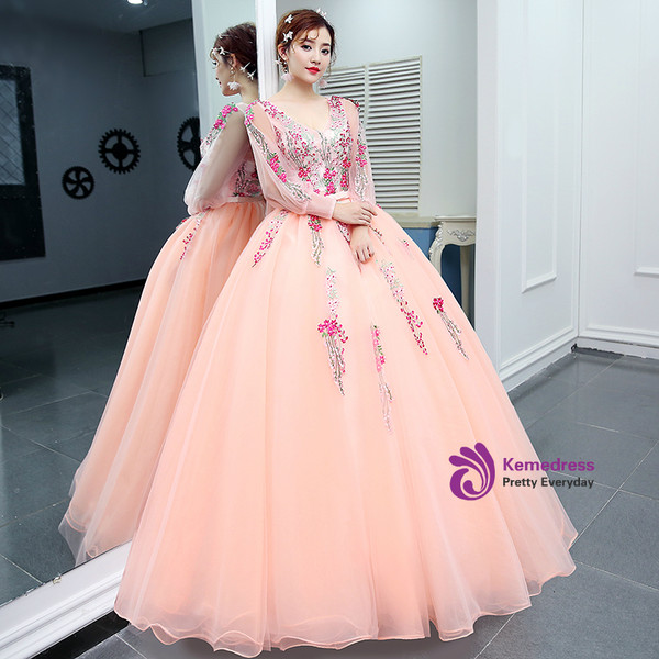 In Stock:Ship in 48 hours Ready To Ship Pink Print Long Sleeve Dress