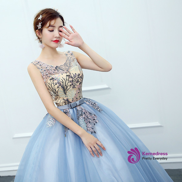 In Stock:Ship in 48 hours Ready To Ship Blue Print Ball Gown Dress