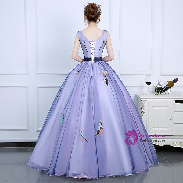 In Stock:Ship in 48 hours Ready To Ship Blue V-neck Tulle Quinceanera Dresses