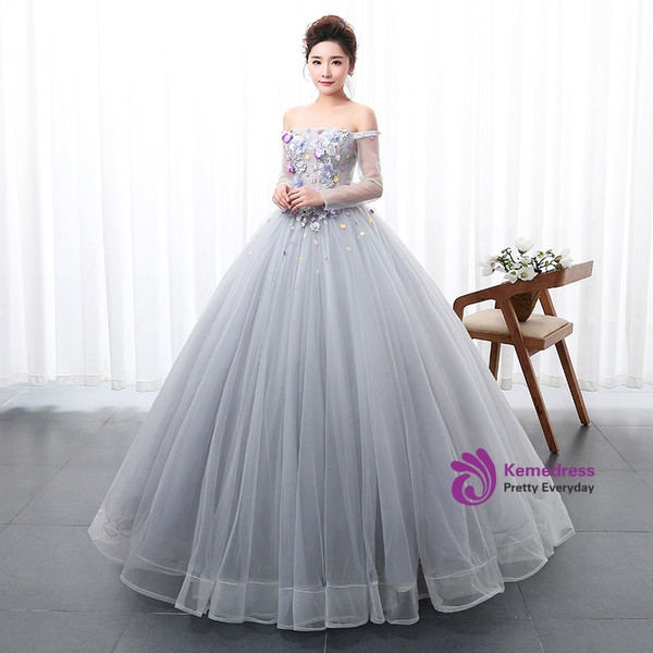 In Stock:Ship in 48 hours Ready To Ship Gray Off The Shoulder Quinceanera Dresses