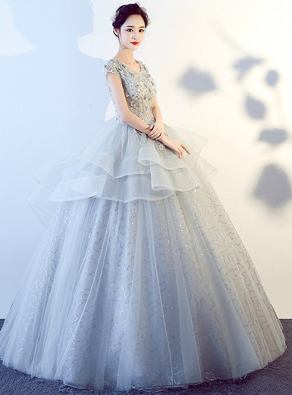 In Stock:Ship in 48 hours Ready To Ship Gray Sequins Tulle Dress