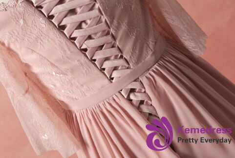 Plus Size Pink Chiffon Short Sleeve Off The Shoulder Prom Dress