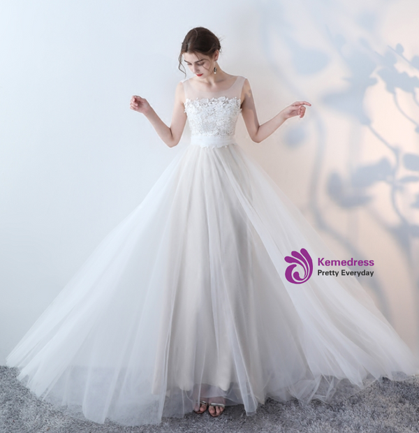 In Stock:Ship in 48 hours Overnight Shipping Simple Tulle Lace Wedding Dress