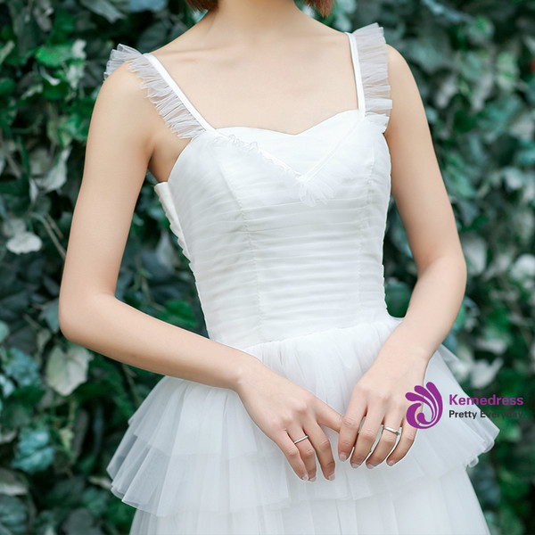 In Stock:Ship in 48 hours Quick Deilvery Simple Tulle Straps Wedding Dress