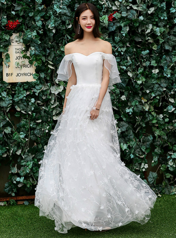 In Stock:Ship in 48 hours Ready To Wear Off The Shoulder Appliques Wedding Dress