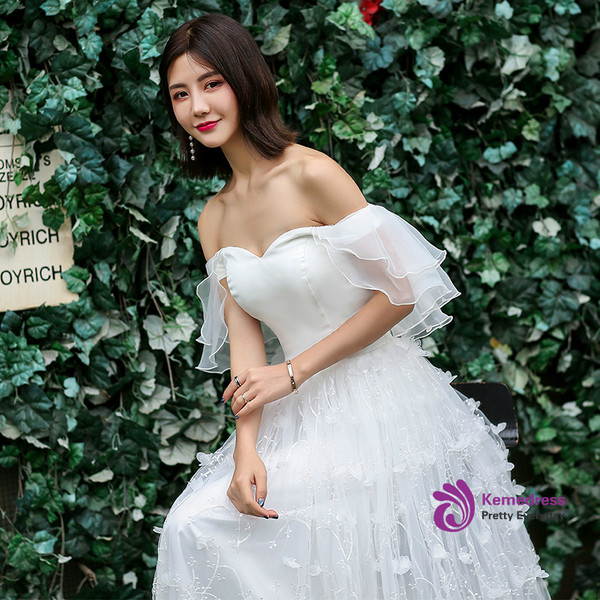 In Stock:Ship in 48 hours Ready To Wear Off The Shoulder Appliques Wedding Dress