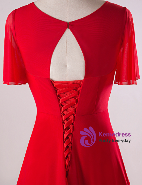 Plus Size Red Chiffon V-neck Backless Pleat Prom Dress