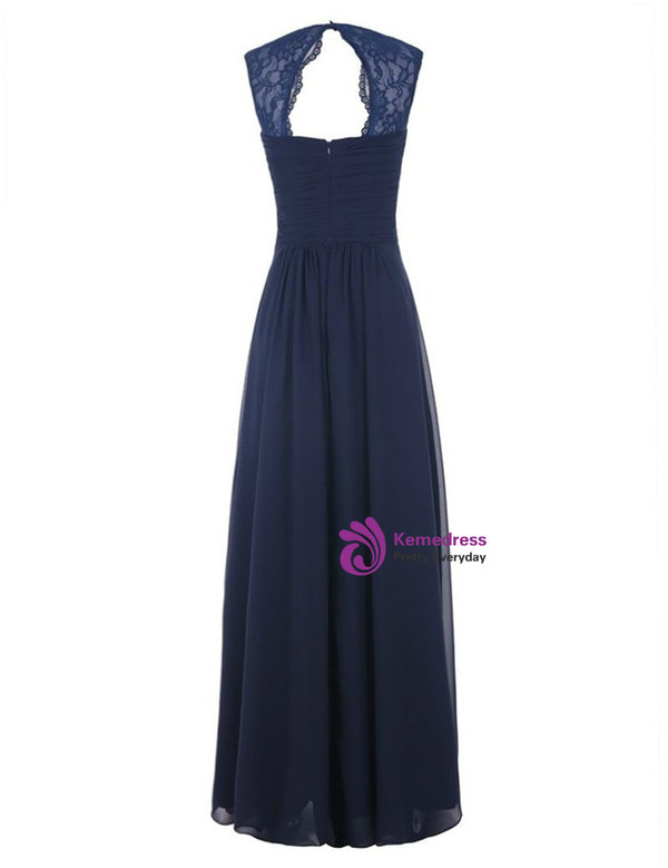 Navy Blue Chiffon Floor Length A-Line Bridesmaid Dress