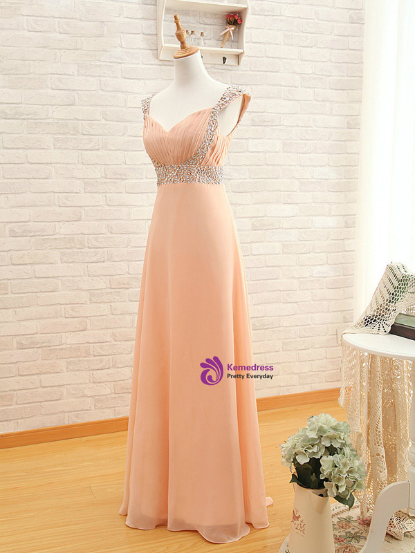 Cap Pink Chiffon Sequins V-neck Backless Bridesmaid Dress