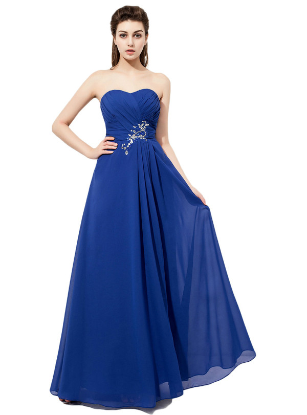 Sweetheart Royal Blue Chiffon Floor Length Bridesmaid Dress