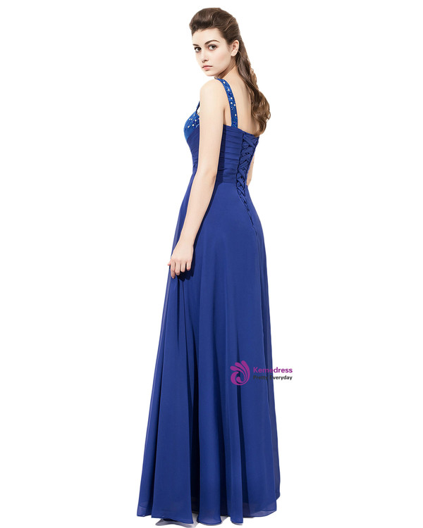 Royal Blue Spaghetti Straps Chiffon Bridesmaid Dress