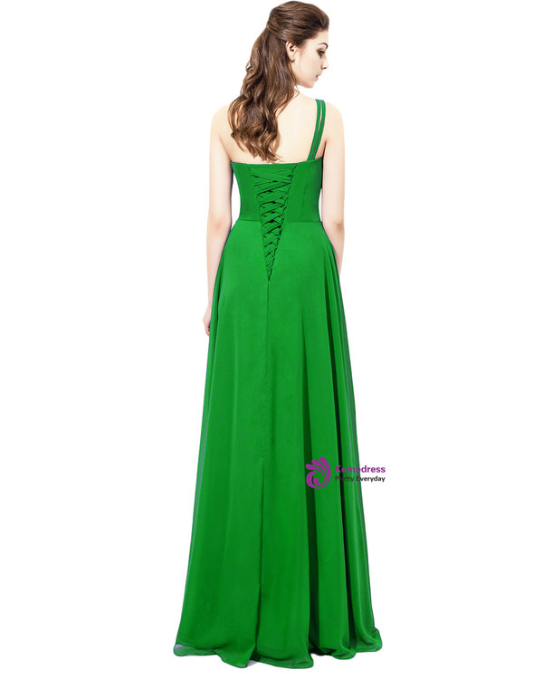 Green One Shoulder Chiffon With Beaded Waistline  Bridesmaid Dresses