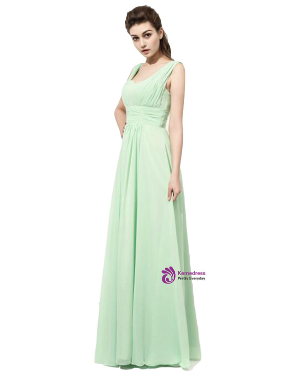 Sage Green Ruched Strapless Chiffon Bridesmaid Dress