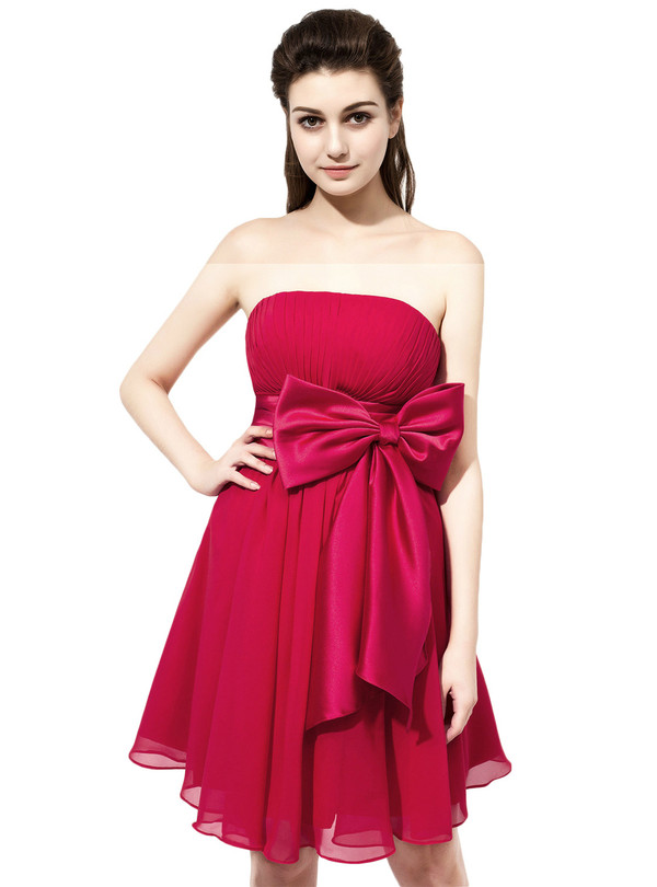Short Chiffon Strapless Short Mini Burgundy Bridesmaid Dress