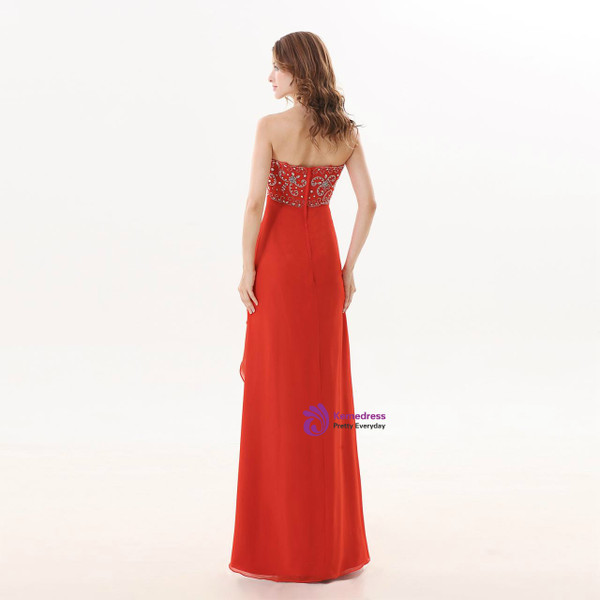 A Line Red Long Sweetheart Beaded Bridesmaid Dress