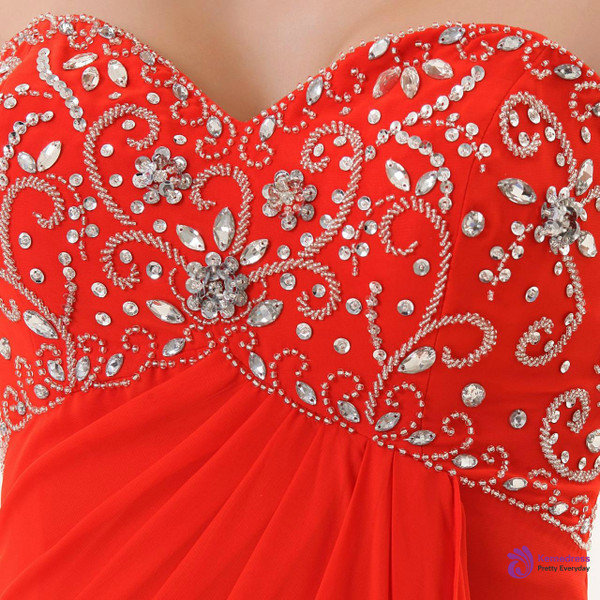 A Line Red Long Sweetheart Beaded Bridesmaid Dress
