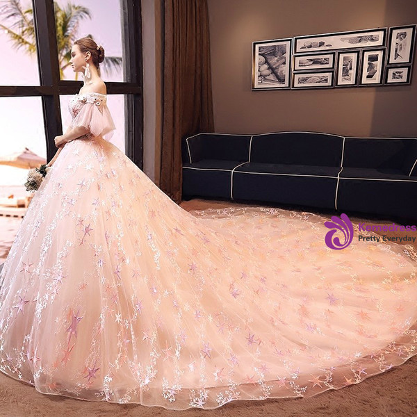 In Stock:Ship in 48 hours Ready To Ship Off The Shoulder Pink Wedding Dress