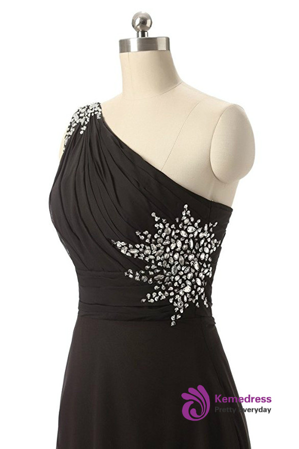 Cheap Chiffon One Shoulder Pleats Beading Bridesmaid Dress