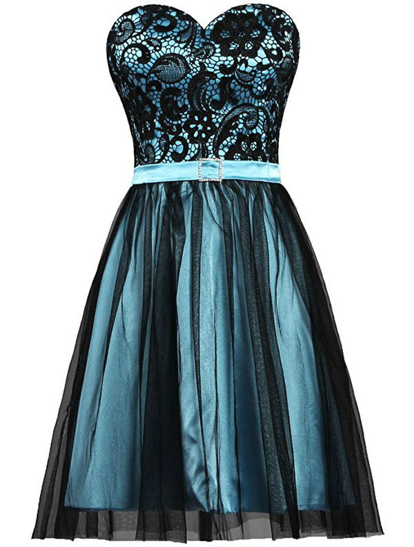 Short Sweetheart Tulle Lace Knee Length Bridesmaid Dress