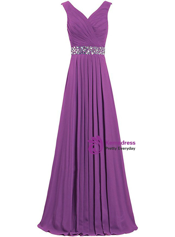 A-Line Chiffon V-neck Floor Length Bridesmaid Dress With Beading