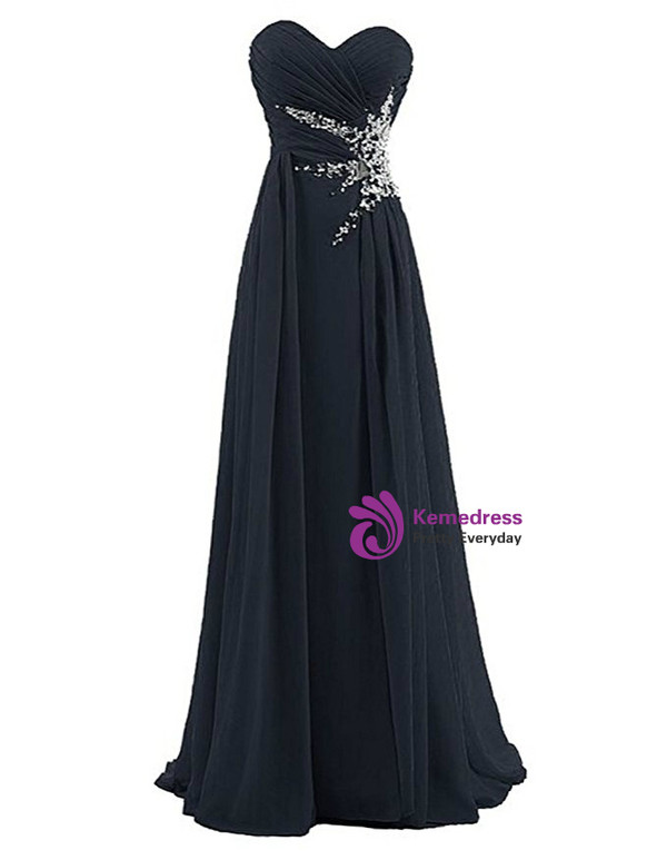 A-Line Sweetheart Chiffon Pleats Beading Bridesmaid Dress