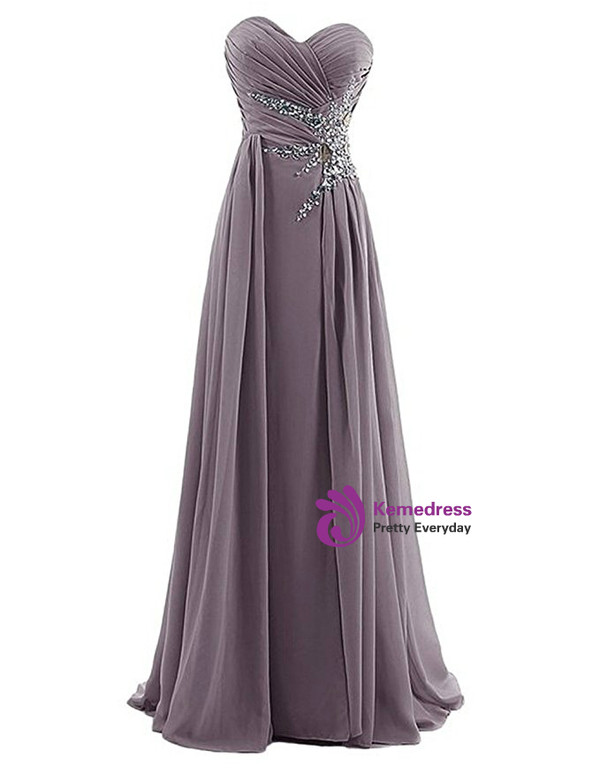A-Line Sweetheart Chiffon Pleats Beading Bridesmaid Dress