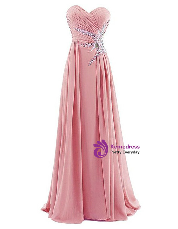 A-Line Sweetheart Chiffon Pleats Beading Bridesmaid Dress