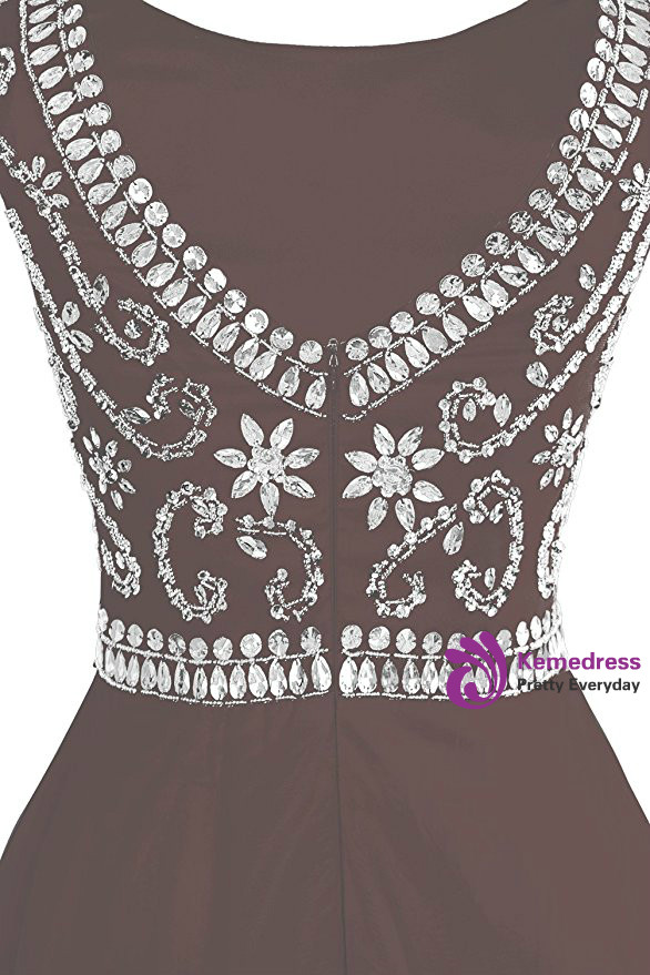 A-Line Chiffon Backless Cap Sleeve Prom Dress With Beading