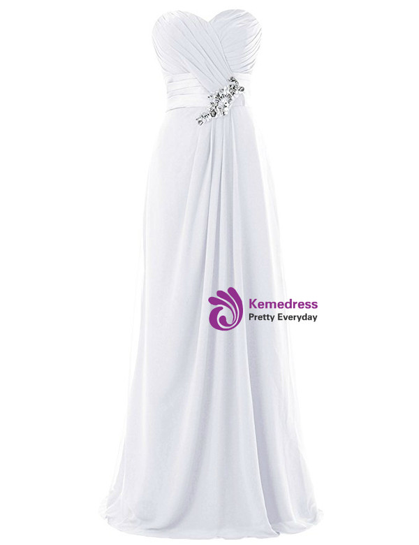 A-Line Sweetheart Pleats Bridesmaid Dress With Crystal