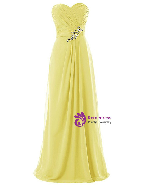 A-Line Sweetheart Pleats Bridesmaid Dress With Crystal