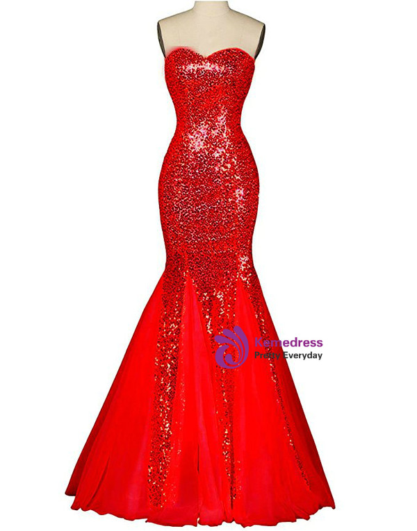 Mermaid Sweetheart Sequins Tulle Floor Length Prom Dress