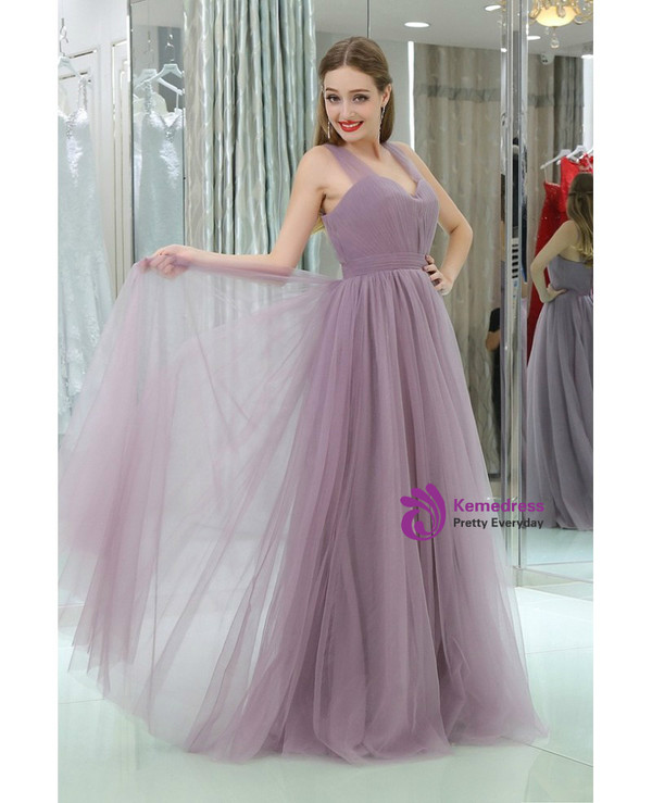Long Tulle  Sweetheart Lavender Sleeveless Prom Dress