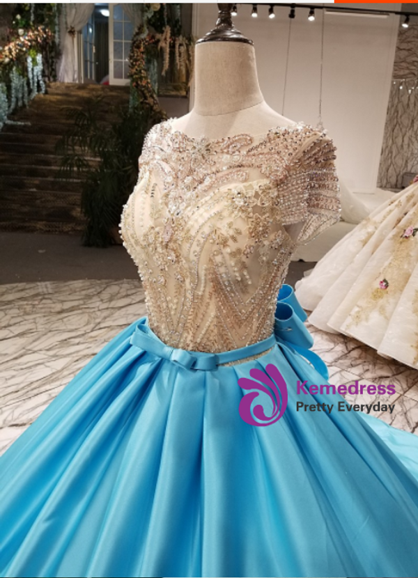 Ball Gown Short Sleeve Backless Beading Haute Douture Wedding Dresses