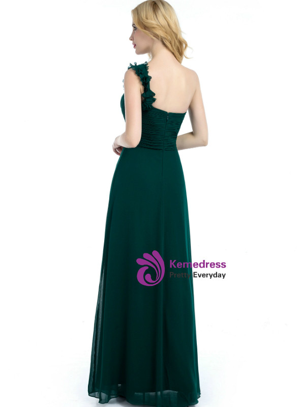 Green One Shoulder Chiffon Floor Length Bridesmaid Dress