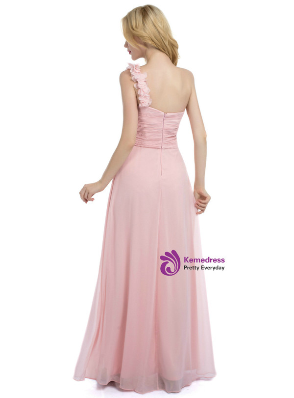 Pink One Shoulder Sweetheart Bridesmaid Dress With Pleats