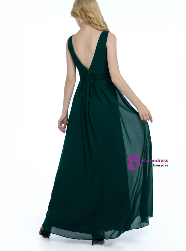 Simple Green Chiffon Backless Pleats Bridesmaid Dress