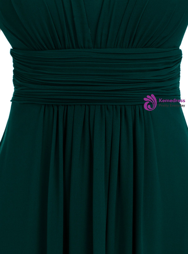 Simple Green Chiffon Backless Pleats Bridesmaid Dress